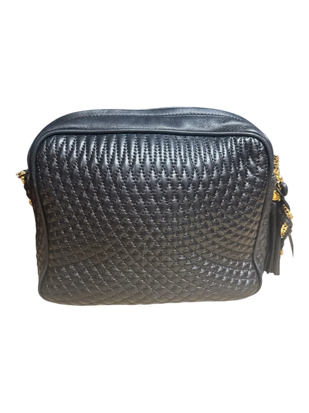 BALLY Italian Quilted Leather Crossbody Bag Chain Link Strap Tassel + Dust Bag - Picture 4 of 17